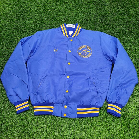 Vintage 70s Gun Club Bomber Jacket Medium 23x24 Blue - Picture 1 of 15